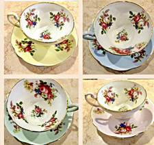 Foley England Bone China Tulip Floral Tea Cup & Saucer Set of 4 Vintage picture