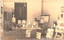 RPPC Interior of Art Studio or Store Paintings on Display early 1900s picture