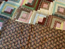 Antique Patchwork Quilt, Log Cabin, Brown Calico Back, Hand Quilted, 1880’s picture