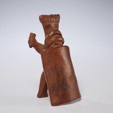 Pre Colombian Style Colima Mexico Standing Warrior w Shield Red Pottery Figure picture