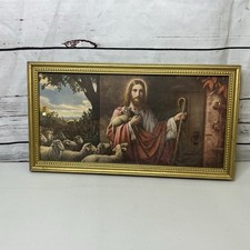 Vintage Framed Print Jesus Christ Knocking At Door Lambs Good Shepherd picture