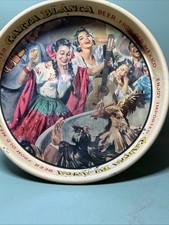 Vtg 1950s Carta Blanca Beer Tray Mexico Fiesta Roosters Guitar Metal Tin Rare picture