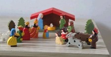 Vtg Miniature Carved Wood Nativity Set Hand Painted 24 Pieces 1950s Italy  picture