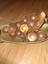 Vintage Orange Amber Honey Large Lucite Cluster Of Grapes On Driftwood 11” picture
