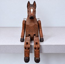 VTG Hand Carved Wooden Horse Shelf Sitter Jointed Articulated Folk Art 16in picture