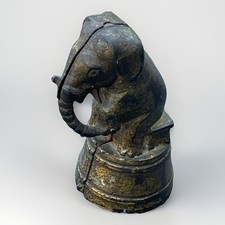 Antique Cast Iron Elephant Still Penny Bank Gold Paint Trunk Up Late 1800s-1920s picture