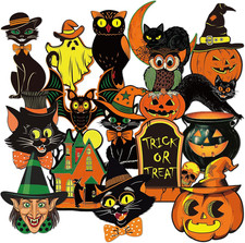 48pc Vintage Halloween Paper Cutouts Pumpkin Witch Cat Party Craft Decor picture