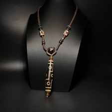 Vintage Old Agate Dzi Beads 9 Eyed Amulet Necklace Pendant Hand Woven 16×77mm picture