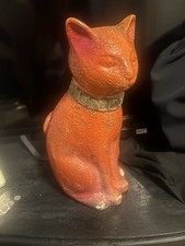 Vintage Mid Century Orange Ceramic Cat Figurine * Rare picture