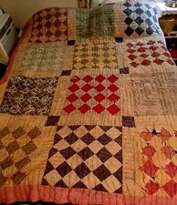 ANTIQUE PINK BORDERS DIAMONDS HANDSEWN COTTON FEEDSACKS AS-IS CUTTER QUILT 78X68 picture