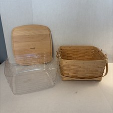 Vintage 1997 Longaberger Cake Pie Picnic Basket With Liner And Solid Wood Lid. picture