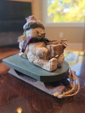 Vtg 1996 Woblers Woods Primitive Rustic Folk Art Snowman Figurine 4x4.5 picture