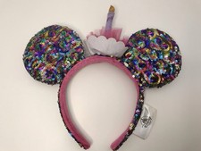 Rare Glitter Candle Sequins Multicolor Minnie Ears Disney Parks Ears Headband picture