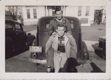 Handsome Men Friends Affectionate Gay Interest Classic 1947 Car VINTAGE PHOTO picture
