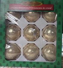 Vintage Rauch - 9 Gold Satin Design Glass Christmas Ornaments Original Box USA picture