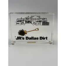 Vintage 1981 Dallas TV Show Southfork Ranch JR's Dallas Dirt Paperweight Lucite picture