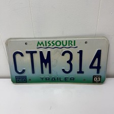 Vintage MISSOURI License Plate CTM 314 Trailer Green Yellow DEC 2003 picture