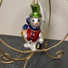 CHRISTOPHER RADKO Icenhowers Snowman Ornament Green Top Hat New, 4.75” Tall Rare picture