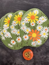 Vintage 1970s Flower Power Dining Set-4 Coasters Canister, 4 Green Placemats picture