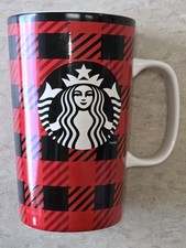 Starbucks 2014 16oz. Coffee Mug Red/black Plaid Pattern. picture