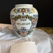 Antique Delft “Delaware” Tobacco Jar -No Lid 6.0” Tall picture
