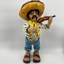 Vintage Mexican Folk Art Papier Mache Mariachi Violinist Viva Zapata 18in picture