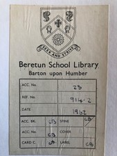 Vintage 1962 Breton School Library Barton upon Humber book label picture