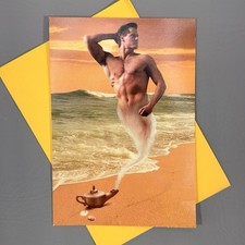 Vintage Hallmark Happy Birthday Card Male Genie Beach Funny Adult Humor Sexy Fun picture
