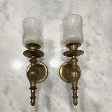 Vintage, Pair Of Brass Wall Mounted Candle Sconces W/ Attached Peg Votives picture