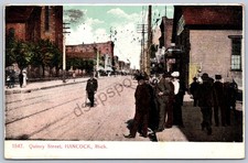 K49/ Hancock Michigan Postcard c1910 Quincy Street Stores 20 picture