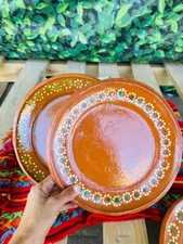 Plato Redondo Trinche 10in De Barro Decorado Sets Of(6)pcs Round 10in Clay Plate picture