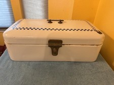 Victorian 18” White Enamel Cover Bread Box w/Blue Check Decor~Bing-Werke~Germany picture