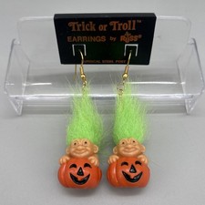 Vintage Russ Berrie Trick or Troll Halloween Earrings Pumpkin Green Hair New 90s picture