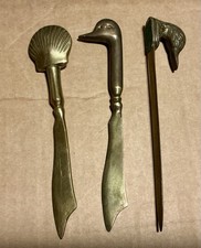 3 Vintage Heavy Solid Brass Letter Openers - Shell and Ducks Duck heads picture