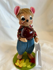 Annalee Orchards Mouse Plush Fabric Figurine Plaid Holding Apple 2016 picture