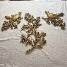 VINTAGE 3 PCS SYROCO GOLD ORNATE 2 BIRDS AND 1 DOGWOOD BRANCH WALL HANGINGS picture