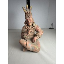Vintage Mayan Seated Figure Terracotta Clay Statue Hecho en Mexico Folk Art 9.5