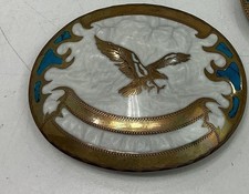 Vintage Johnson & Held Eagle Belt Buckle Handcrafted Turquoise & MOP Inlay.  picture