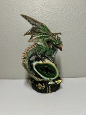 Emerald Crystal Dragon Figurine Glittery Green Wicked Dragon 8” picture