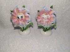 Vtg PY Japan Lefton  Lily Pink Flower Girl Salt Pepper Shakers Anthropomorphic picture