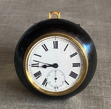 Antique c1900 Swiss Goliath Ancre Gunmetal Orb Ball Desk Table Clock Watch Stand picture