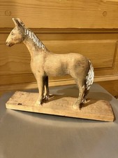 Vintage SINGLE-BLOCK Folk Art CARVED Wood HORSE Figurine 8 Inches tall picture