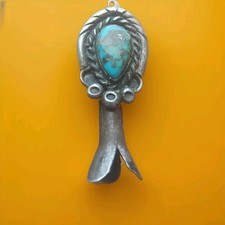 Orig Old Pawn Navajo Bisbee Turquoise Rare Orig Squash Blosso One Piece Pendant picture
