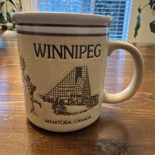 Vintage Winnipeg Manitoba Canada Souvenir Ceramic Coffee Mug Cup Tan Stoneware picture