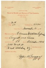 1932 Birth Certificate Duplicate West Hoboken NJ Union City Segbrecht 1916 Vtg picture