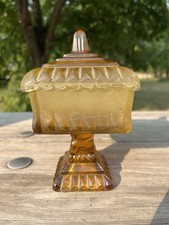 Jeanette Wedding Box Amberina Square Pedestal Candy Dish Vtg W Lid picture