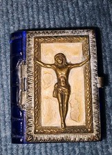 Beautiful Antique Silver And Gold Plated Rosary Case With Blue Glass  picture