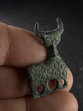 ANCIENT CELTIC BRONZE DECORATED FIBULA IN FORM OF IBEX GOAT RAM CIRCA 200-100BCE picture