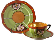 Vintage Goldcastle Chikusa Hand Painted Japan Art Deco Cup Saucer Plate Set picture