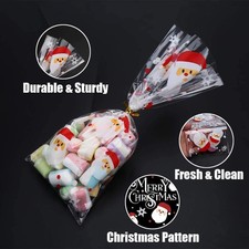 LOKIPA 200 Pcs Christmas Cellophane Treat Bags, Xmas Clear Cello Gift Bags Candy picture